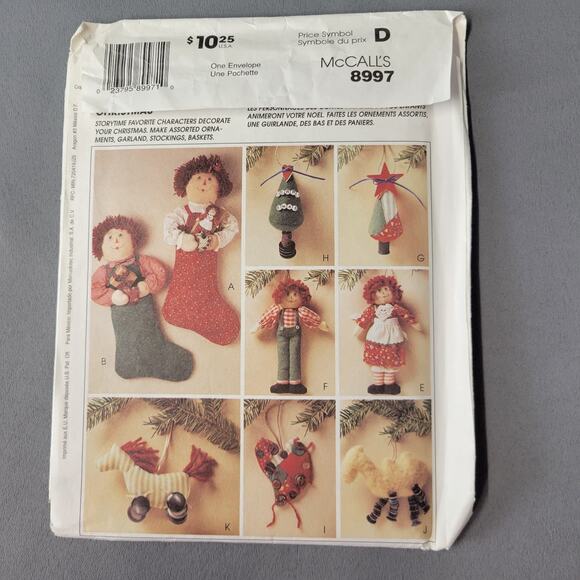 McCalls Sewing Pattern #8997 Raggedy Ann & Andy Christmas Decor Craft 1997 UNCUT - Picture 3 of 4